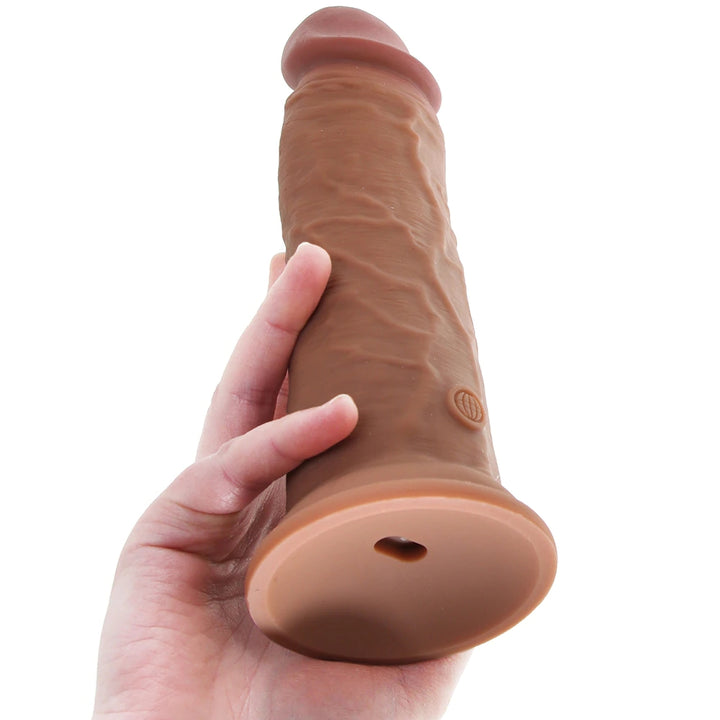 8" DUAL DENSITY VIBRATING SILICONE COCK - TAN