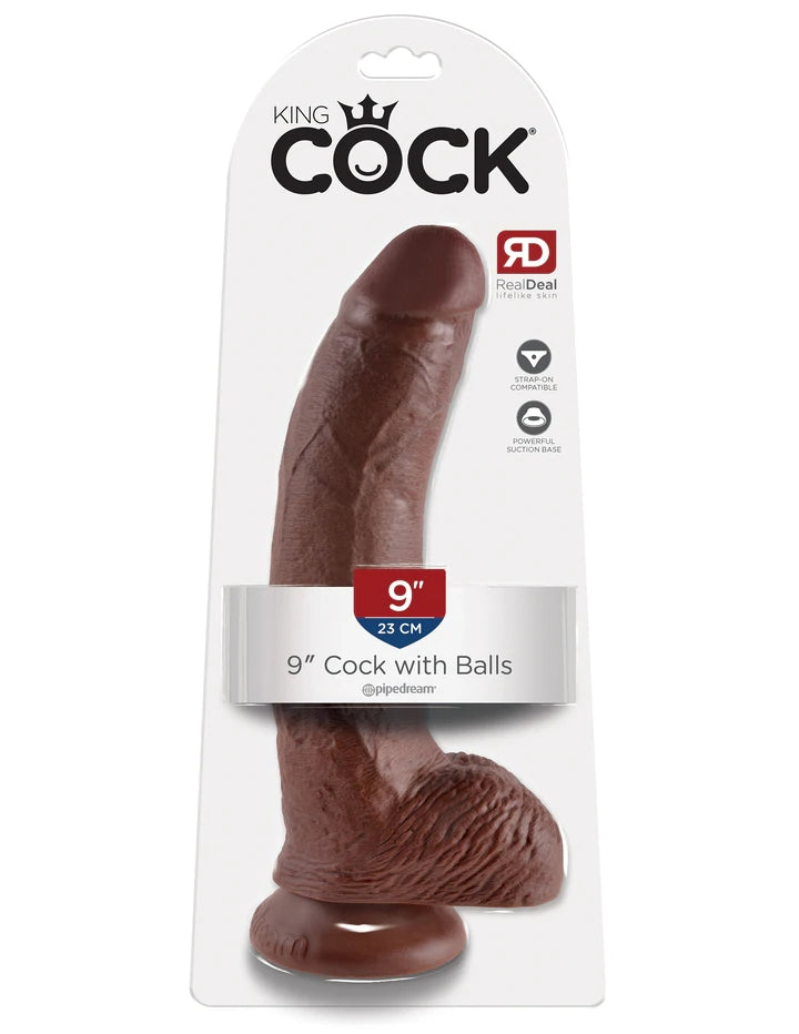 9" COCK W/ BALLS - BROWN