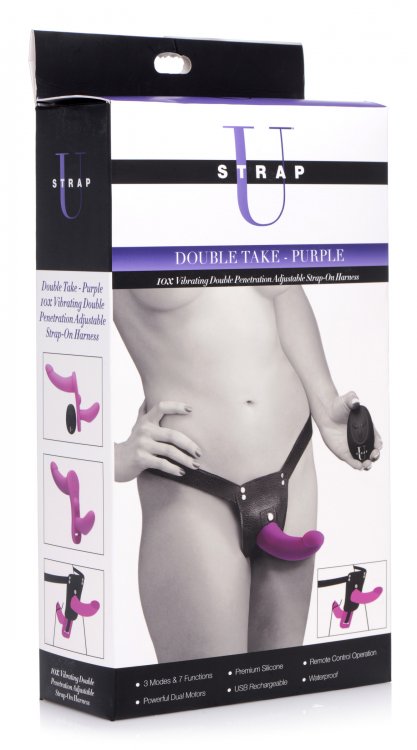 DOUBLE TAKE 10X VIBRATING DP STRAP-ON - PURPLE