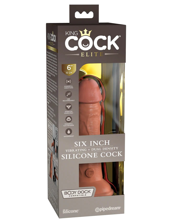 6" DUAL DENSITY VIBRATING SILICONE COCK - TAN